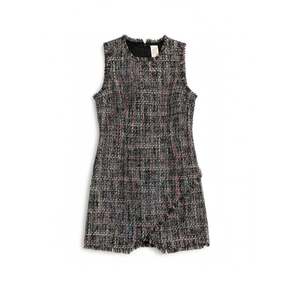 Cinq à Sept Rochelle Tweed Minidress Womens 8 Multicolor Belted Fringe - Picture 3 of 9